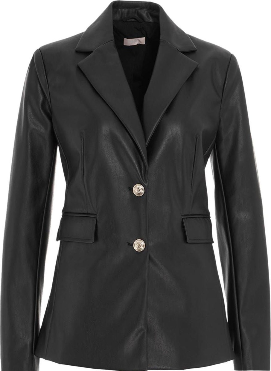 Dames Liu Jo | Liu Jo Single Breasted Blazer Coated Zwart