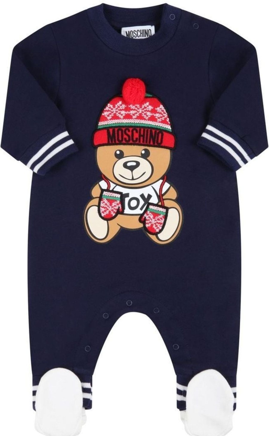 Kids Moschino Babypakjes | Moschino Moschino Baby Romper Suit Bear Ponpon Newborn Blauw