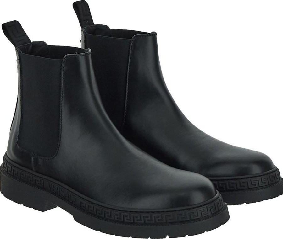 Kids Versace Schoenen | Versace Leather Ankle Boots Zwart