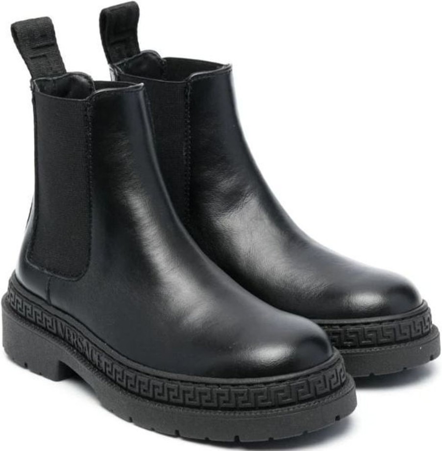 Kids Versace Schoenen | Versace Leather Ankle Boots Zwart