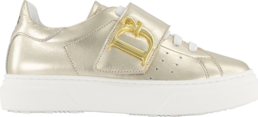 Kids Dsquared2 Schoenen | Dsquared2 D Statement Sneakers Box Sole Lace+Strap Goud