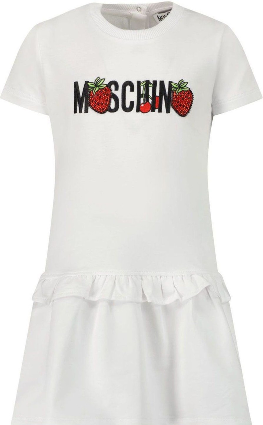 Kids Moschino Jurken | Moschino Moschino Dress Sweater Fragole Newborn Wit