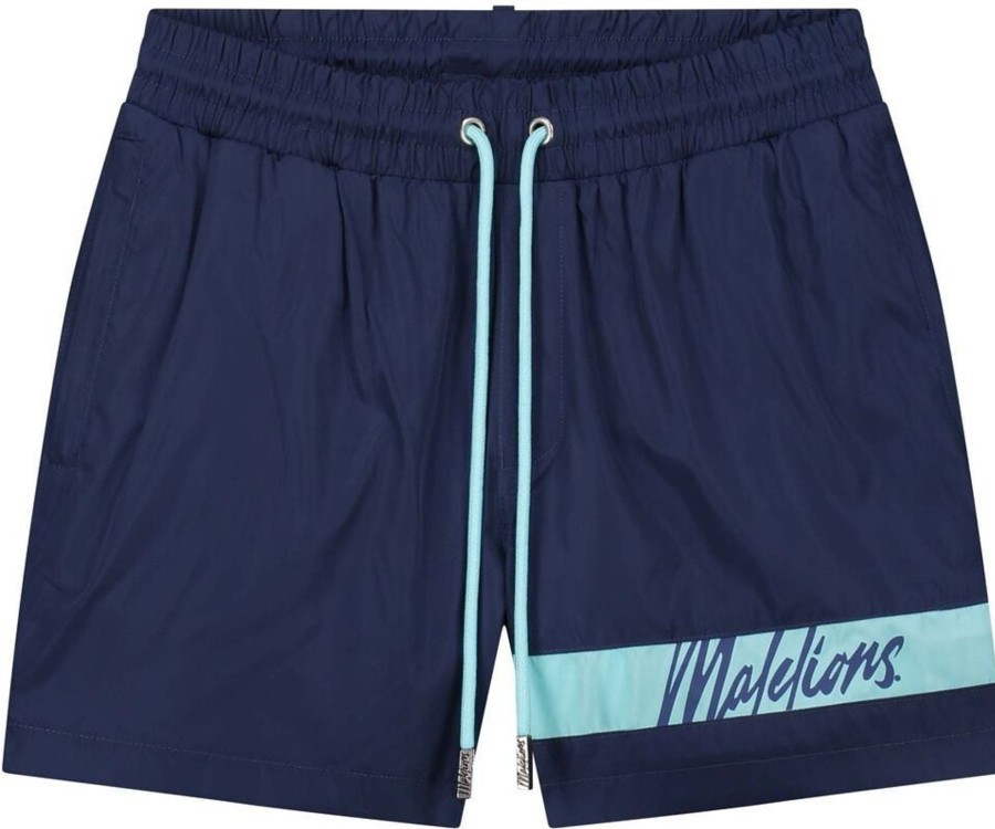 Heren Malelions | Malelions Captain Swimshort - Navy/Light Blue Blauw