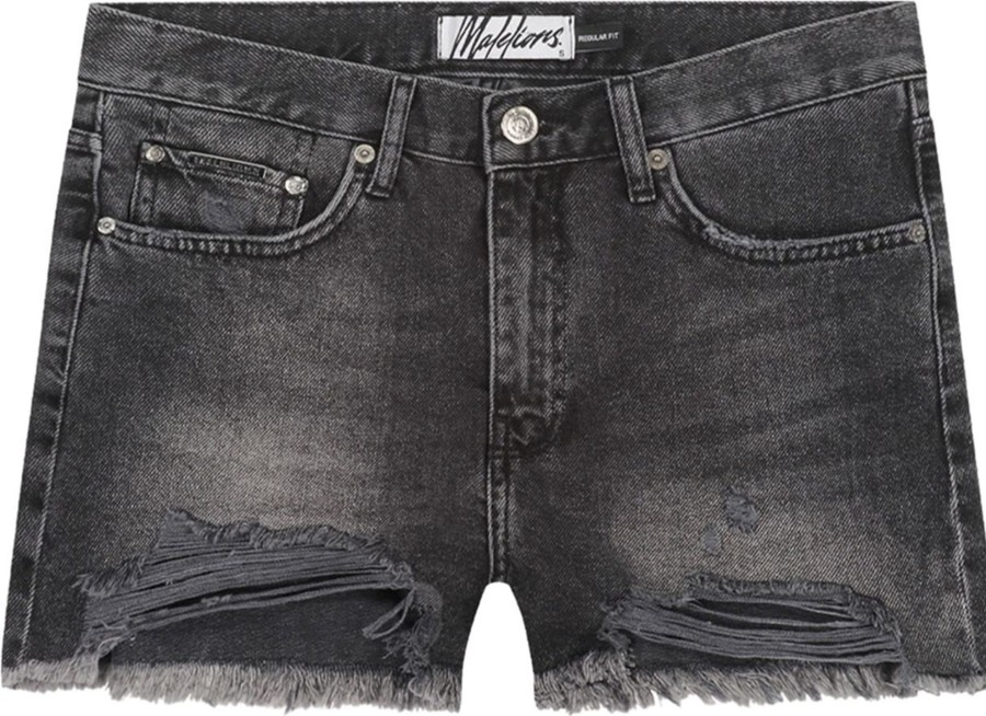 Dames Malelions | Malelions Damaged Denim Short - Black Zwart