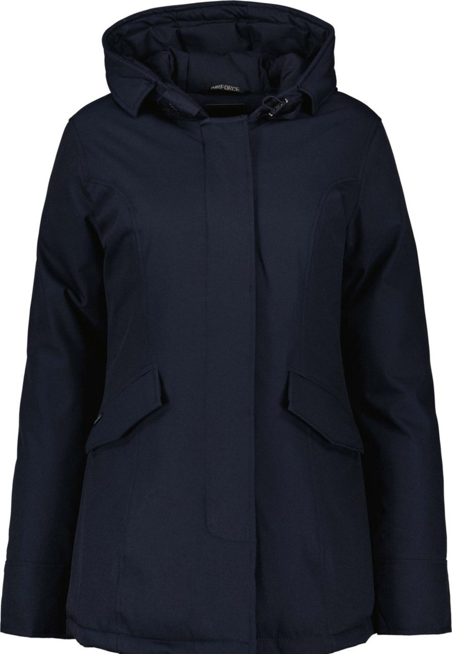 Dames Airforce | Airforce 2 Pocket Parka Herringbone Jas Dames Donkerblauw Blauw