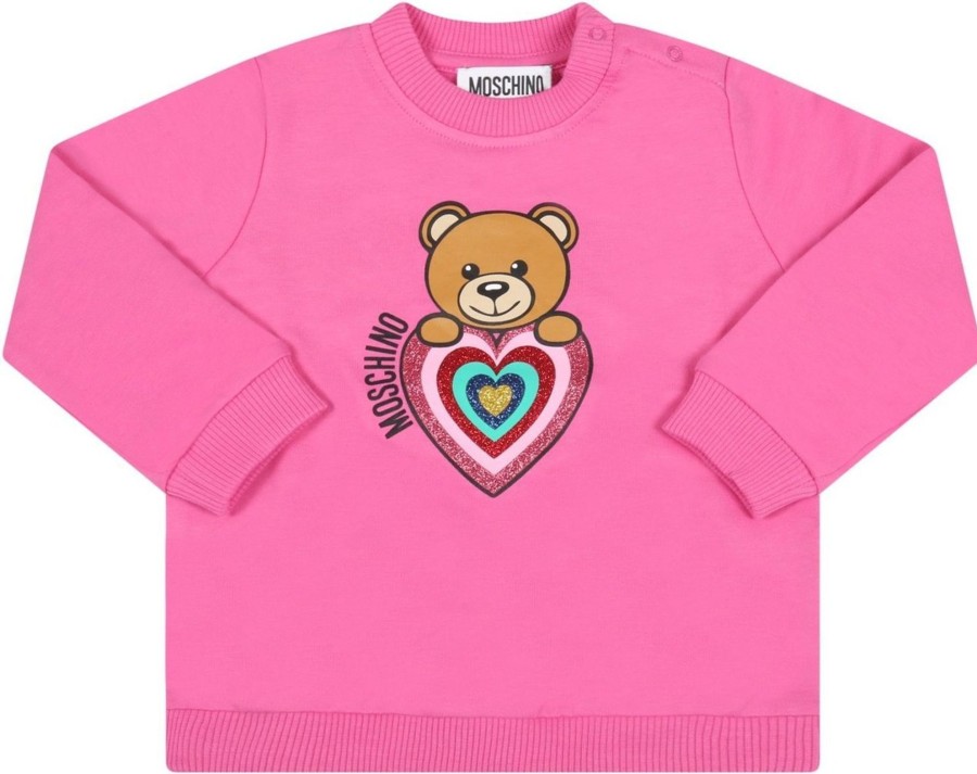 Kids Moschino Truien | Moschino Moschino Felpa Orso Cuore Newborn Roze