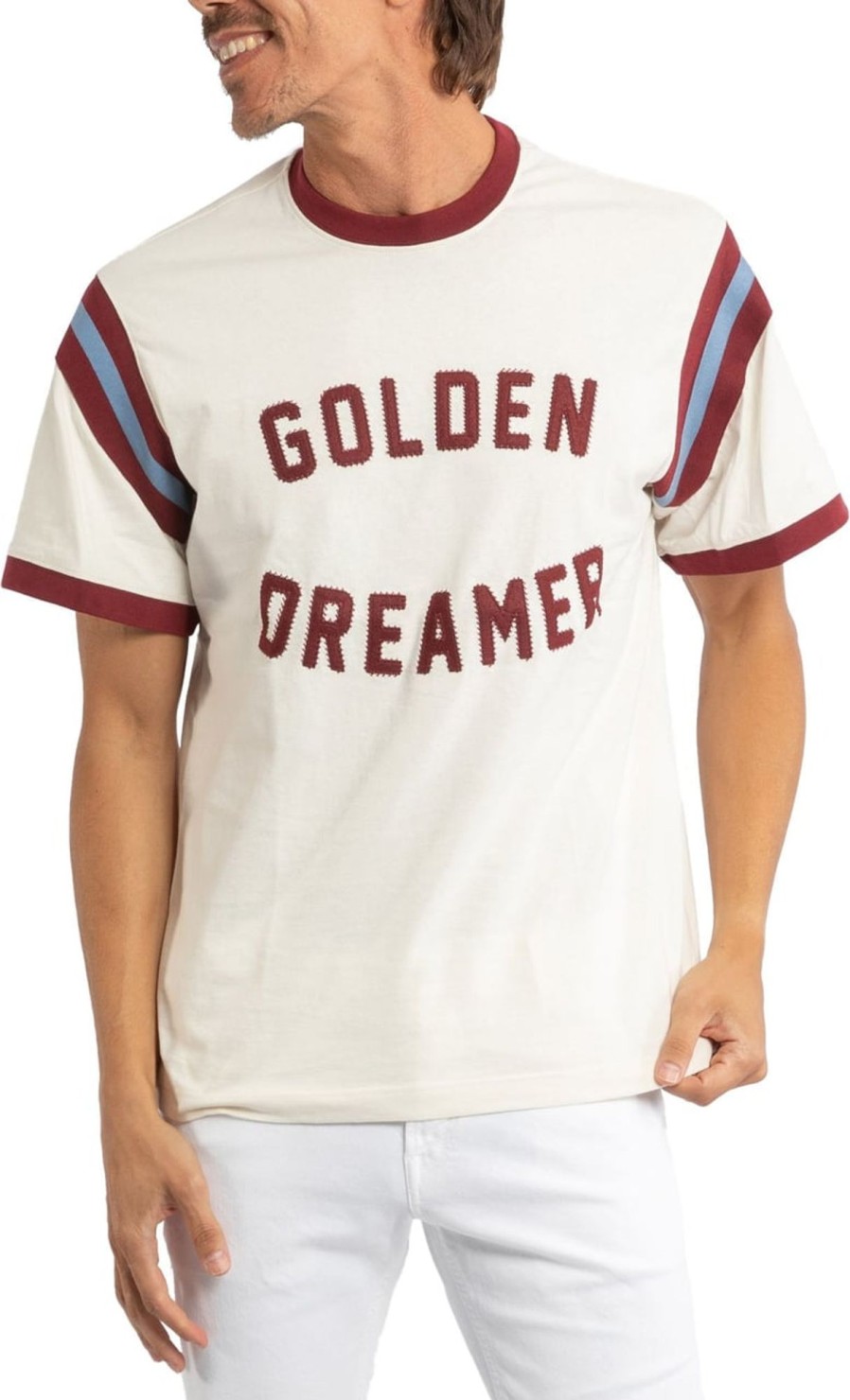 Heren Golden Goose | Golden Goose Golden Goose Mens Cotton T-Shirt With Embroidered Logo Wit