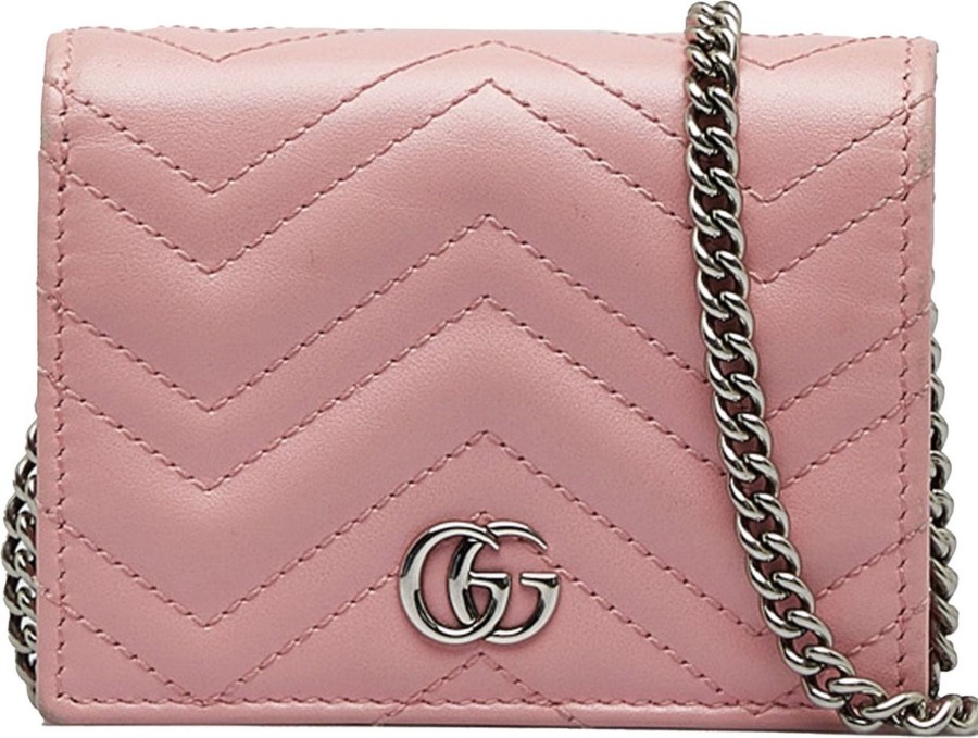 Dames Gucci | Gucci Gg Marmont Leather Wallet On Chain Roze