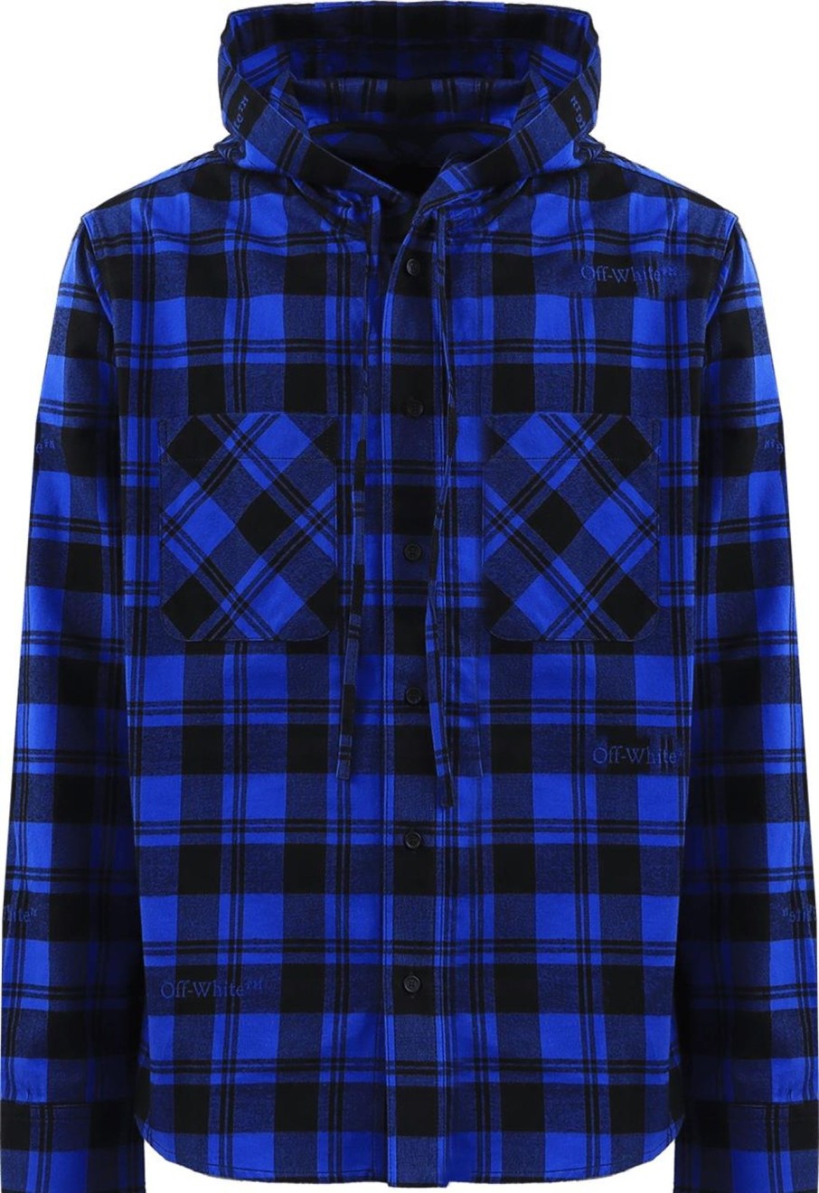 Heren OFF-WHITE | Off-White Check Flann Hooded Shirt Blauw