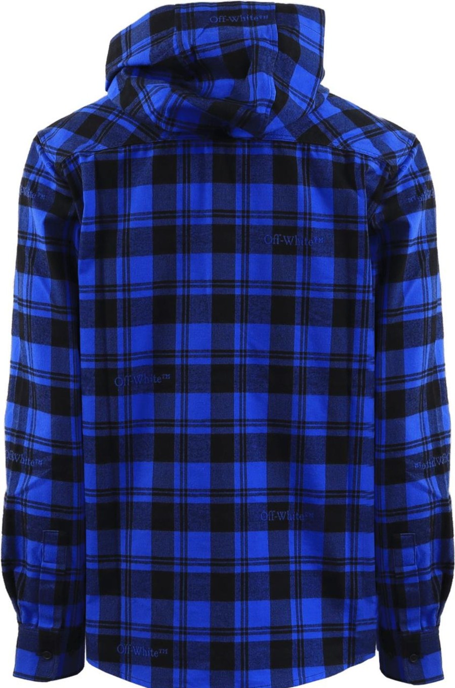 Heren OFF-WHITE | Off-White Check Flann Hooded Shirt Blauw