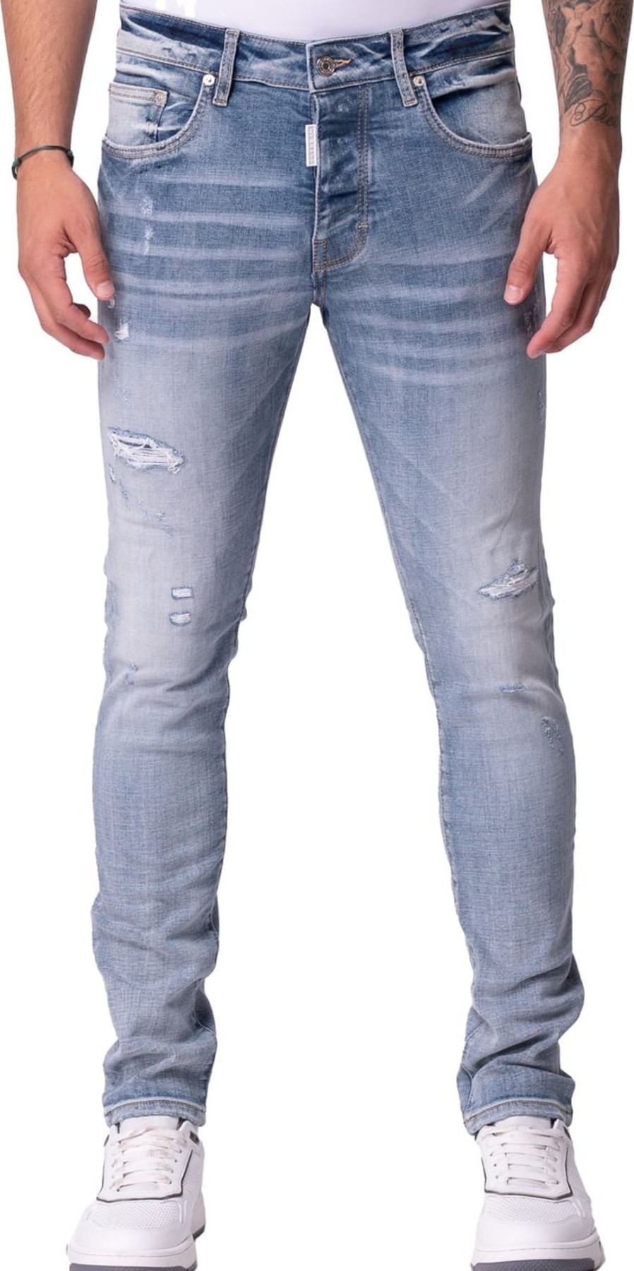 Heren My Brand | My Brand Plain Distresses Jeans Blauw