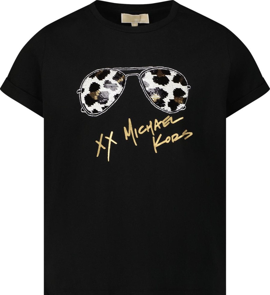 Kids Michael Kors Tops | Michael Kors Michael Kors Kinder Meisjes T-Shirt Zwart Zwart