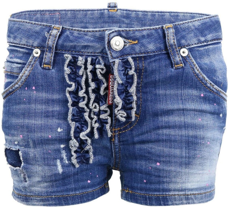 Kids Dsquared2 Shorts | Dsquared2 Girls Short Jeans Ruffle Blauw