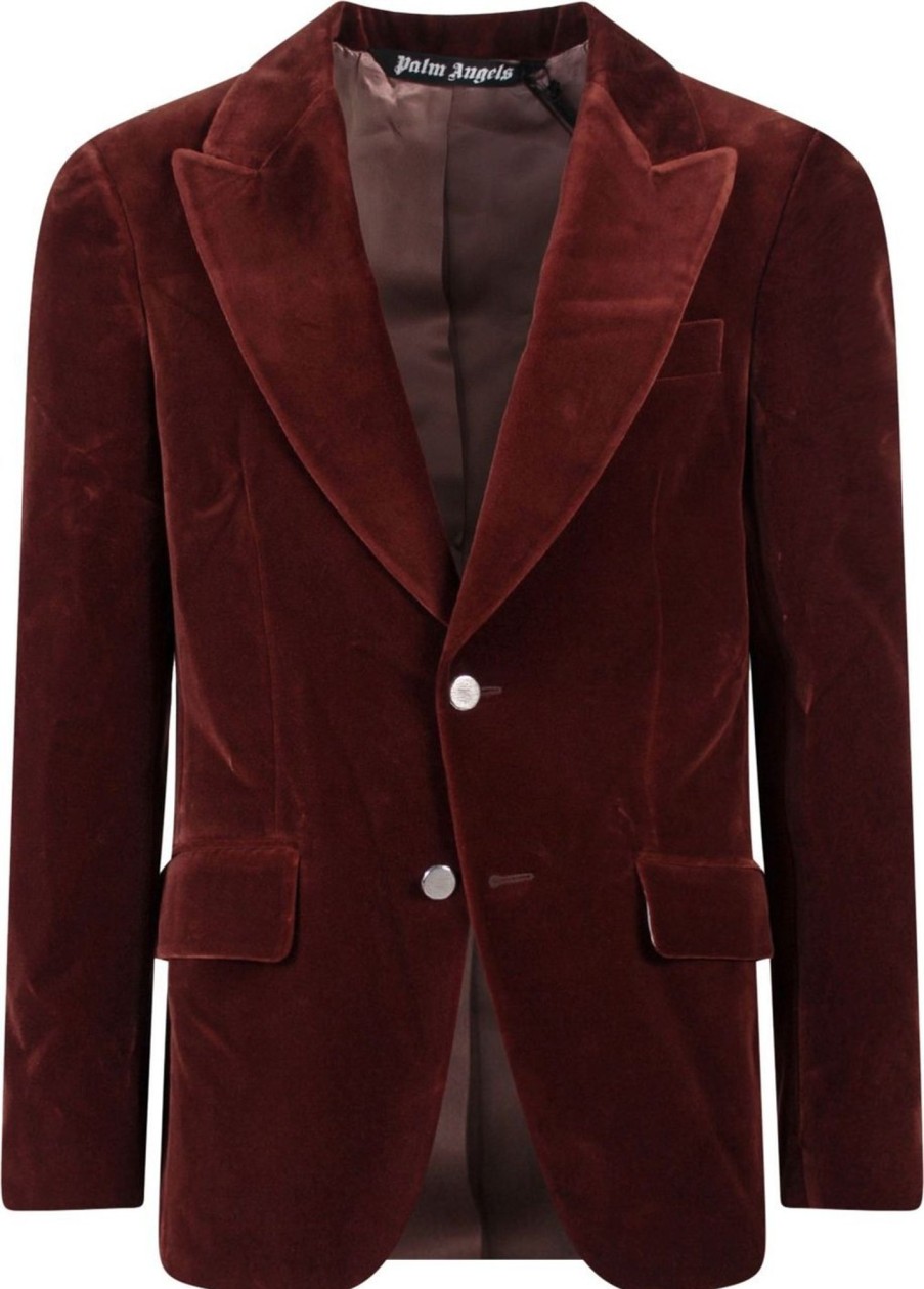 Heren Palm Angels | Palm Angels Velvet Blazer With Metal Buttons Bruin