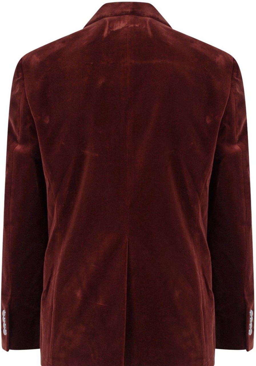 Heren Palm Angels | Palm Angels Velvet Blazer With Metal Buttons Bruin