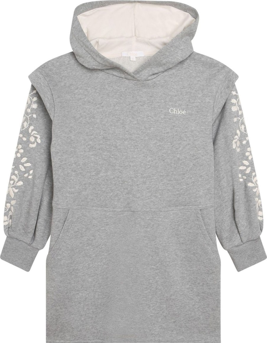 Kids Chloé Jurken | Chloe Sweat-Dress Grey Grijs