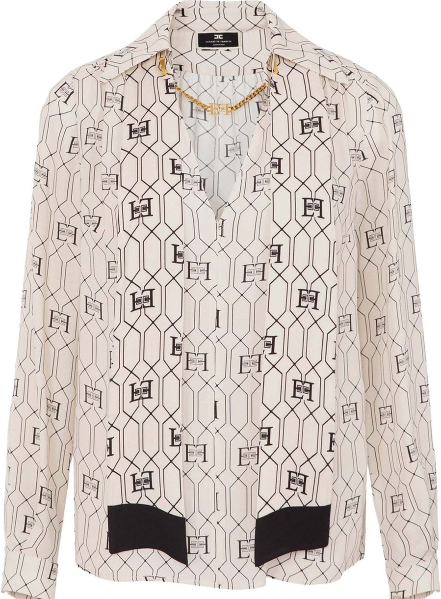 Dames Elisabetta Franchi | Elisabetta Franchi Elisabetta Franchi Blouse Ecru Viscose Maat 48 It Blouses Ecru Wit