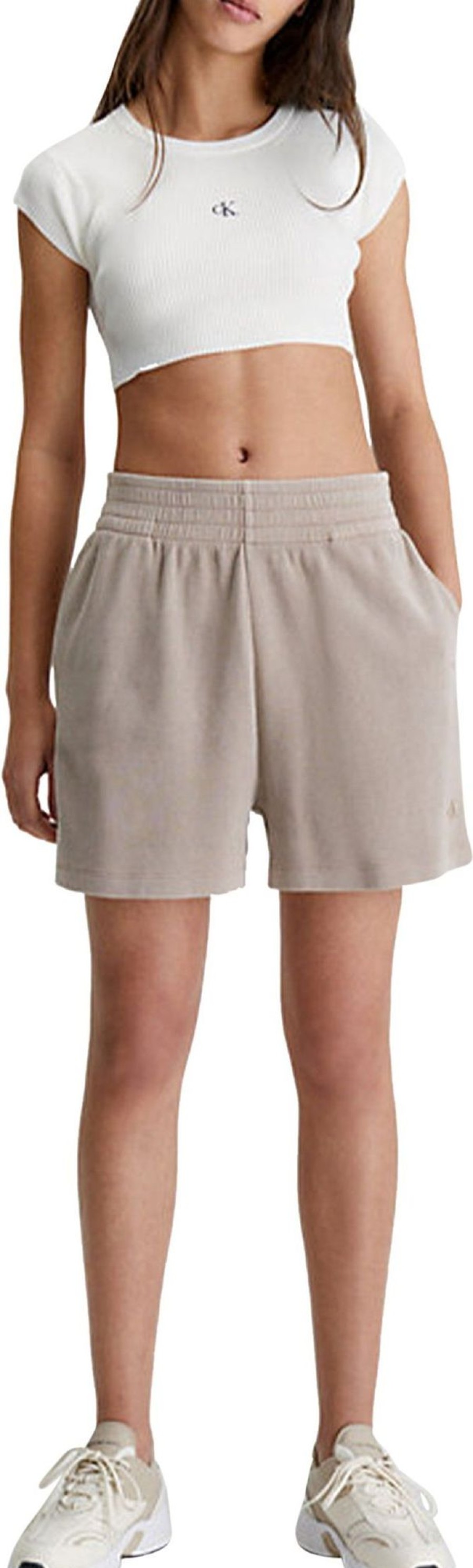 Dames Calvin Klein | Calvin Klein Calvin Klein Broek Lichtbruin Katoen Maat L Relaxed Korte Broek Shorts Lichtbruin Bruin