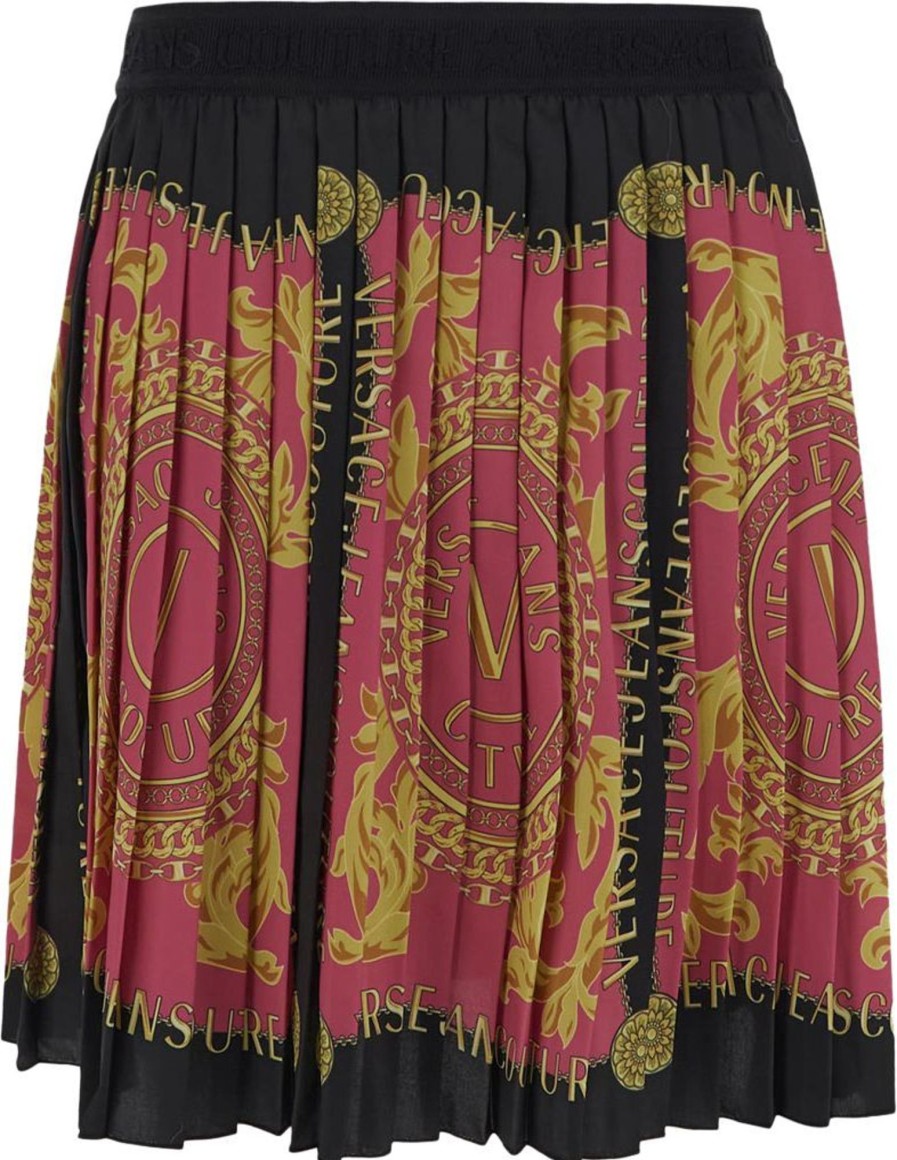 Dames Versace Jeans Couture | Versace Jeans Couture Foulard Print Pleated Skirt Roze