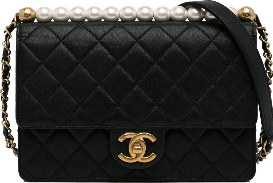 Dames Chanel | Chanel Medium Chic Pearls Lambskin Flap Zwart