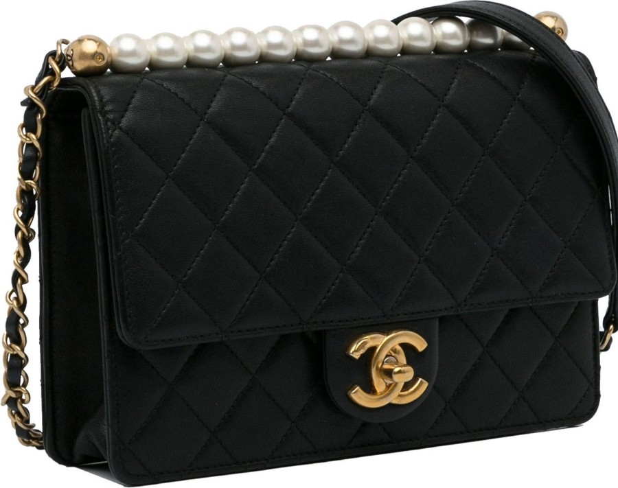 Dames Chanel | Chanel Medium Chic Pearls Lambskin Flap Zwart