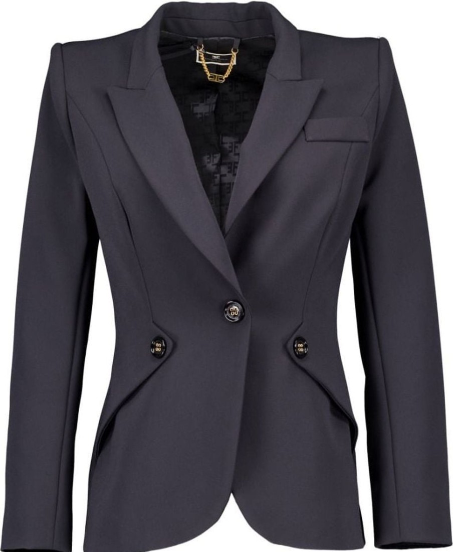 Dames Elisabetta Franchi | Elisabetta Franchi Elisabetta Franchi Blazer Zwart Polyester Maat 44 It Blazers Zwart Zwart