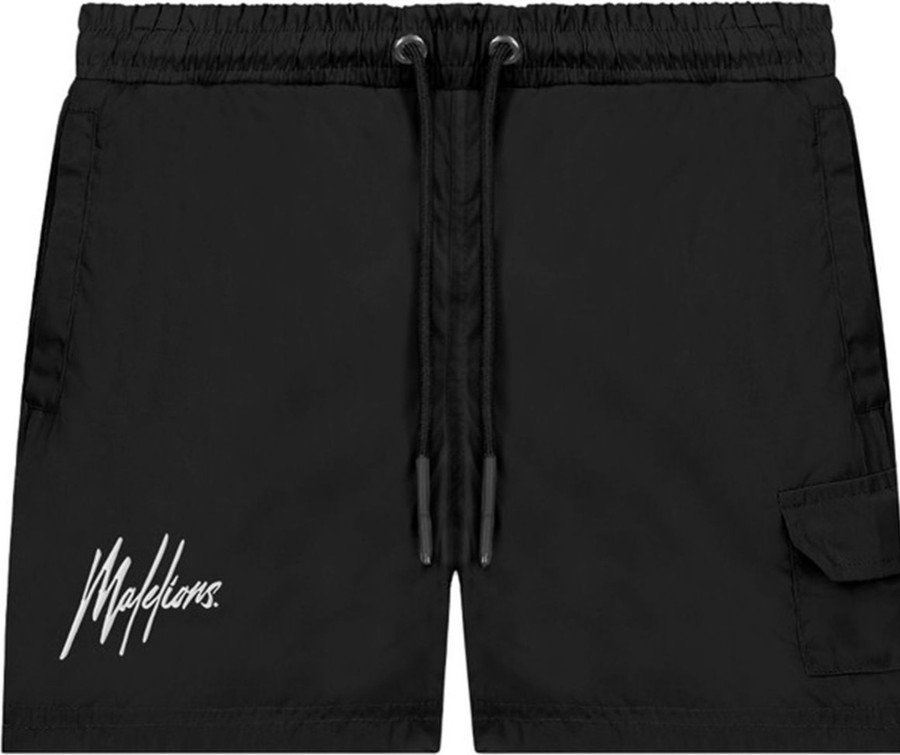 Kids Malelions Badkleding | Malelions Fransisco Pocket Swimshort - Black/ Zwart