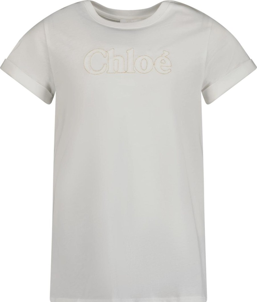 Kids Chloé Tops | Chloe Chloe Kinder Meisjes T-Shirt Off White Wit