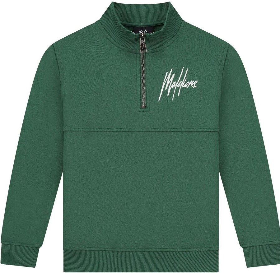 Kids Malelions Truien | Malelions Turtle Half Zip - Dark Green Groen