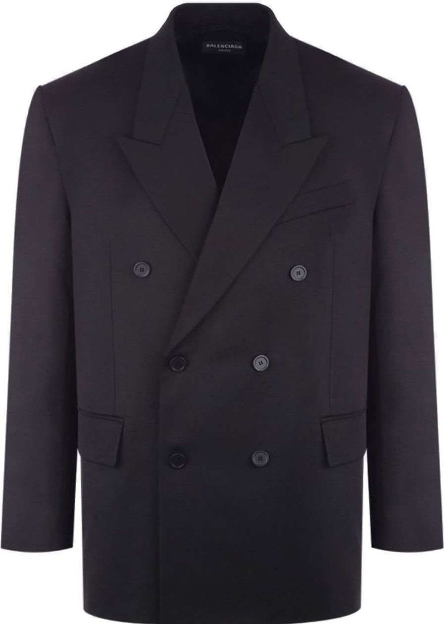 Heren Balenciaga | Balenciaga Balenciaga Double-Breasted Blazer Zwart