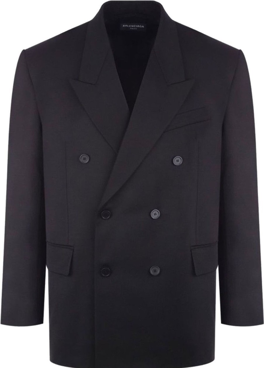 Heren Balenciaga | Balenciaga Balenciaga Double-Breasted Blazer Zwart