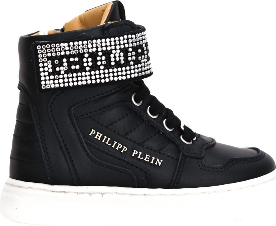 Kids Philipp Plein Sneakers | Philipp Plein Hi Top Strass Sneaker Nero Zwart