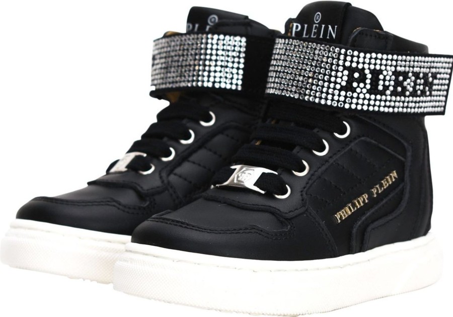 Kids Philipp Plein Sneakers | Philipp Plein Hi Top Strass Sneaker Nero Zwart