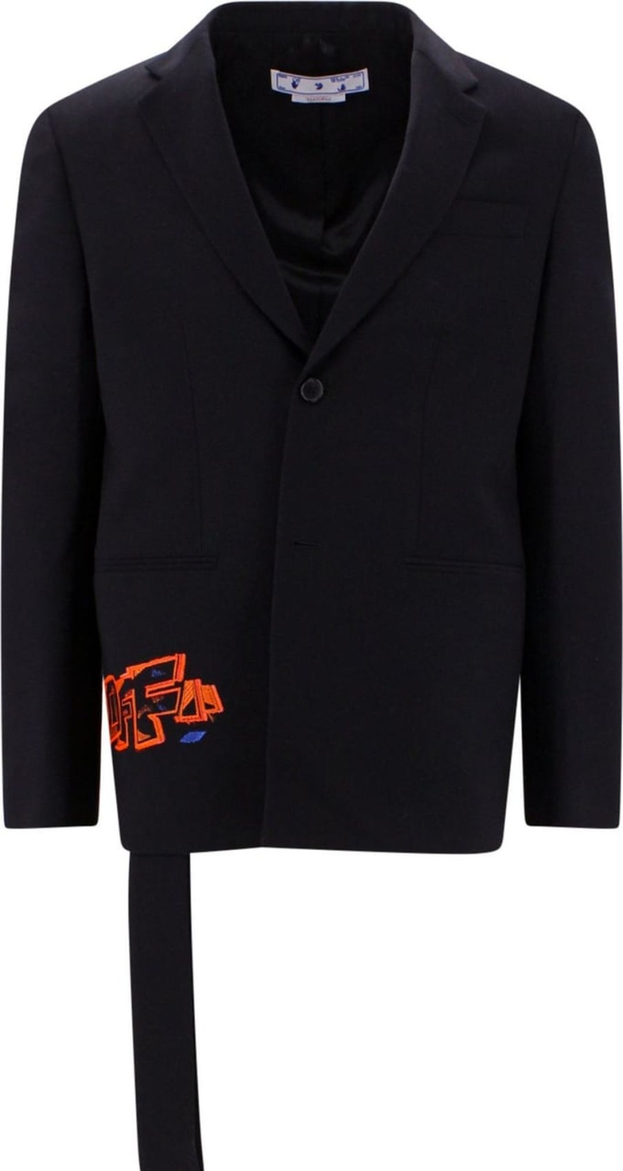 Heren OFF-WHITE | Off-White Wool Blend Blazer With Embroidered Multicolor Logo Zwart