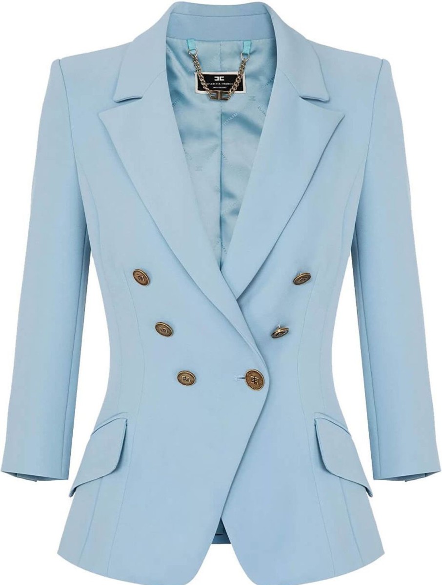 Dames Elisabetta Franchi | Elisabetta Franchi Sugar Paper Double-Breasted Blazer Blue Blauw