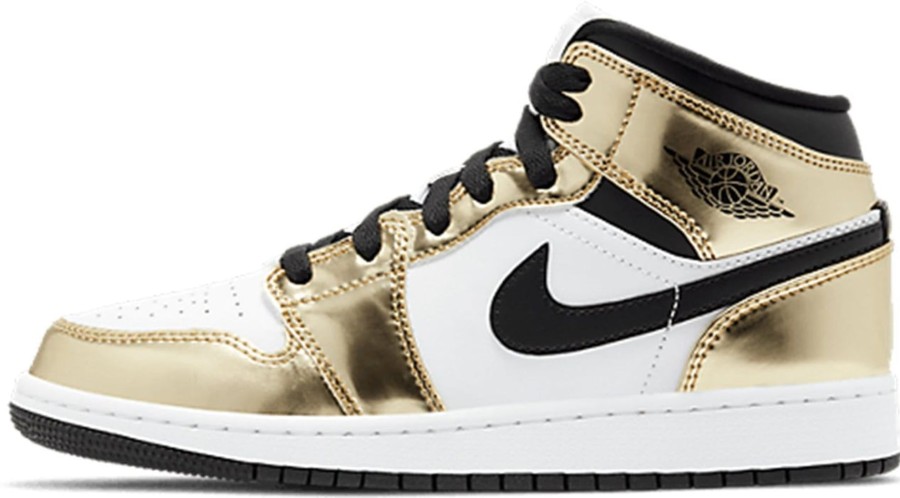 Dames Nike | Nike Air Jordan 1 Mid Metallic Gold Black White (Gs) Divers