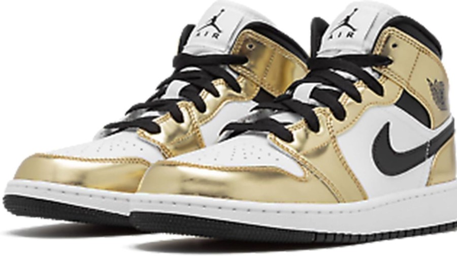 Dames Nike | Nike Air Jordan 1 Mid Metallic Gold Black White (Gs) Divers