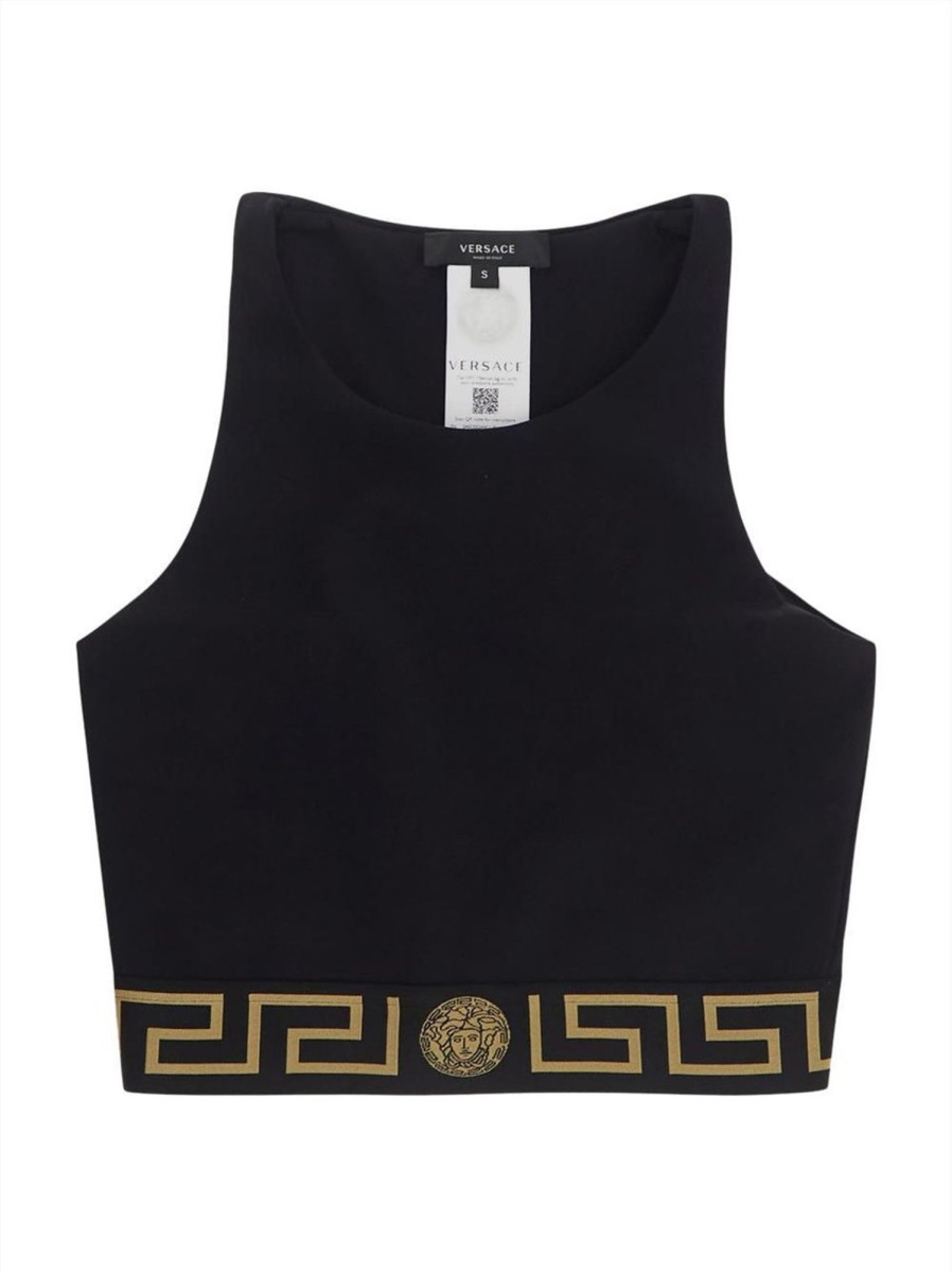 Dames Versace | Versace Greca Border Gym Bra Zwart