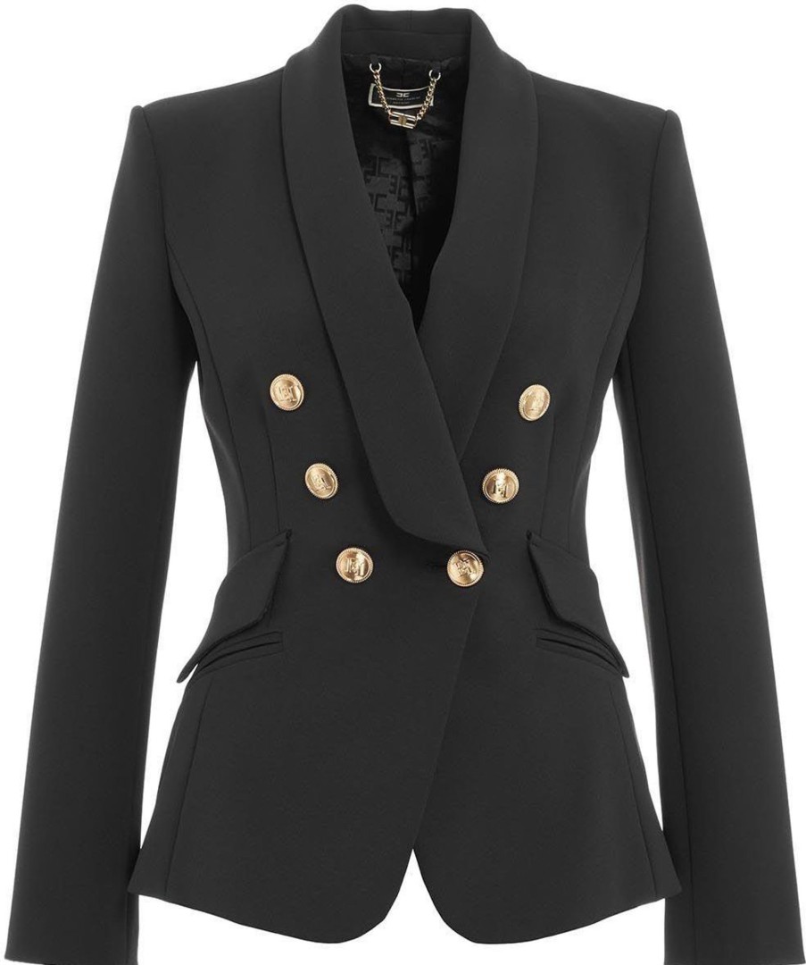 Dames Elisabetta Franchi | Elisabetta Franchi Double Breasted Blazer Black Zwart