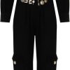 Dames Elisabetta Franchi | Elisabetta Franchi Black Velvet Cargo Jumpsuit With Belt Black Zwart