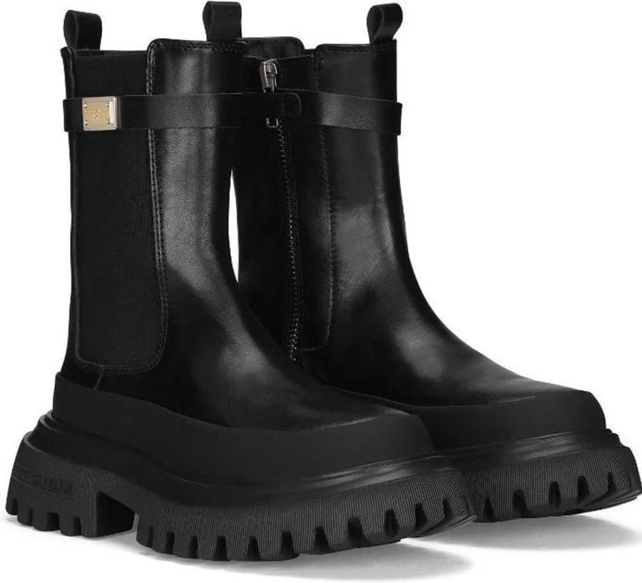 Kids Dolce & Gabbana Laarzen | Dolce & Gabbana Beatles Vitello Liscio Black Zwart