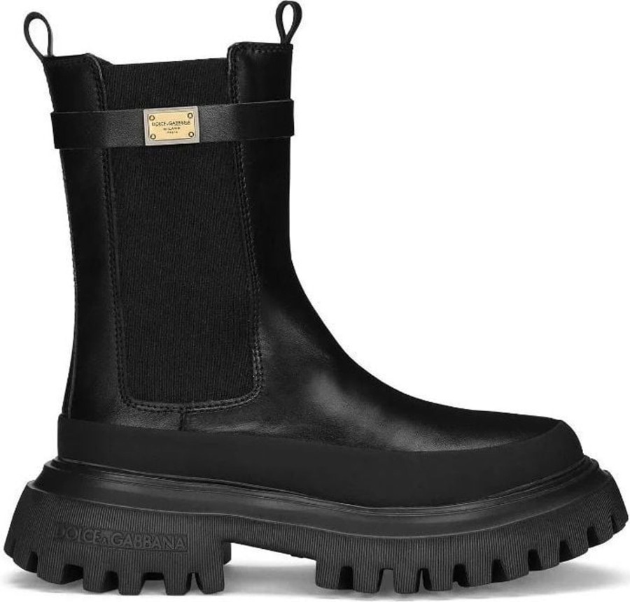 Kids Dolce & Gabbana Laarzen | Dolce & Gabbana Beatles Vitello Liscio Black Zwart