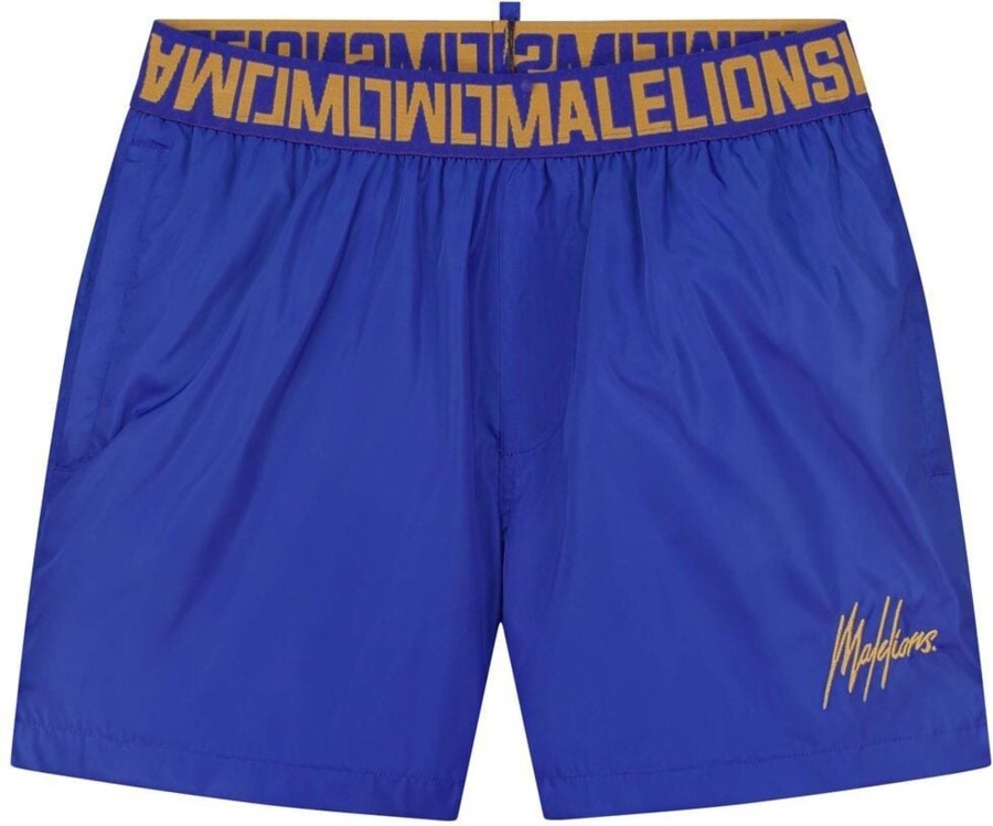 Heren Malelions | Malelions Venetian Swimshort - Cobalt/Gold Blauw