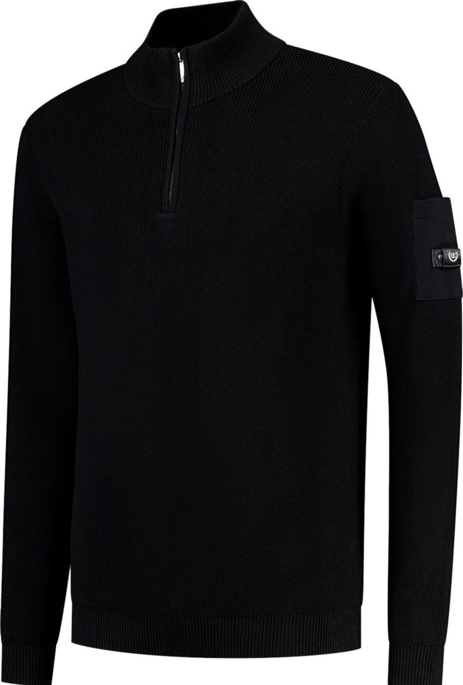 Heren Quotrell | Quotrell Quotrell Couture - D'Azur Knitted Halfzip | Black Zwart