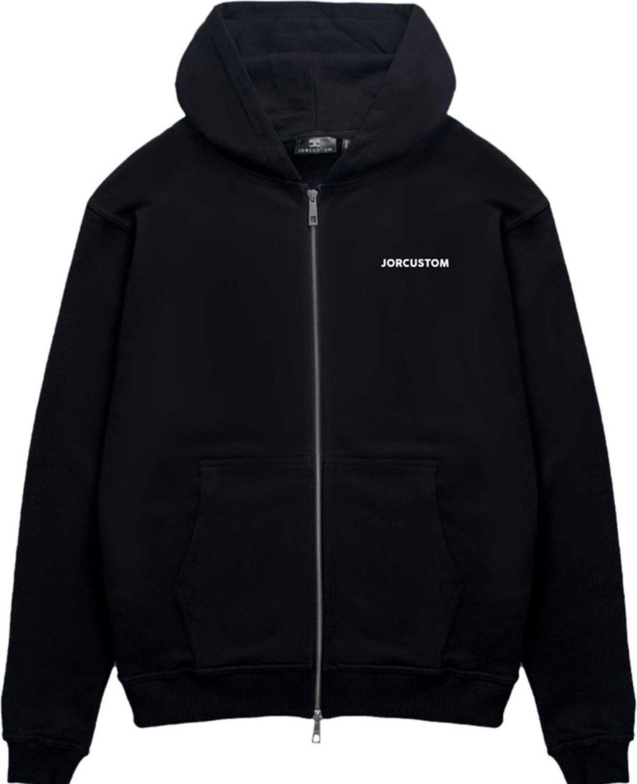 Heren JORCUSTOM | Jorcustom Brand Zipped Hoodie Black Zwart