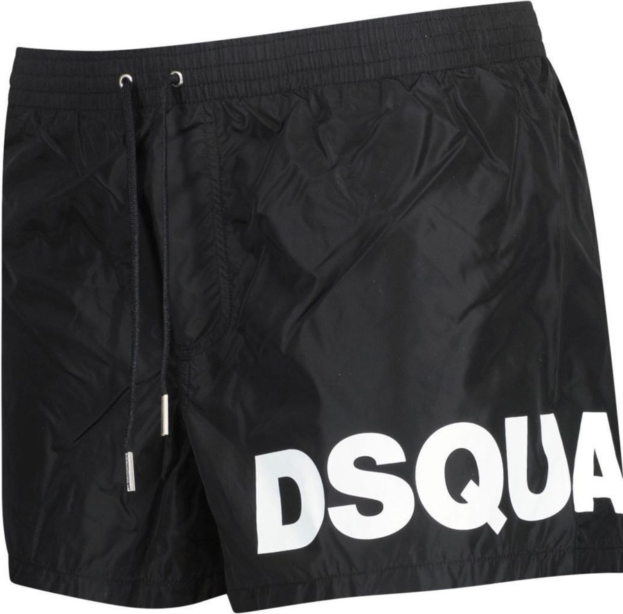 Heren Dsquared2 | Dsquared2 Maxi Logo Zwembroek Heren Zwart Zwart