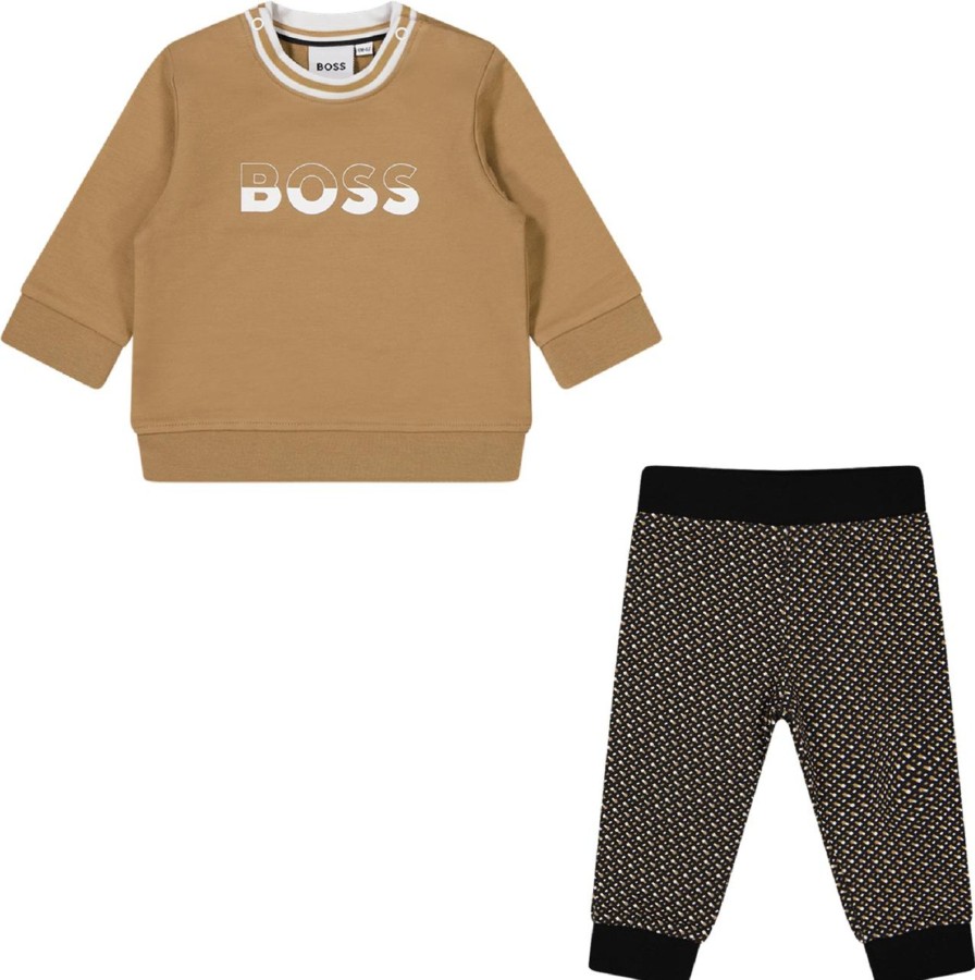 Kids Hugo Boss Vesten | Hugo Boss Boss J98446 Baby Joggingpak Camel Bruin