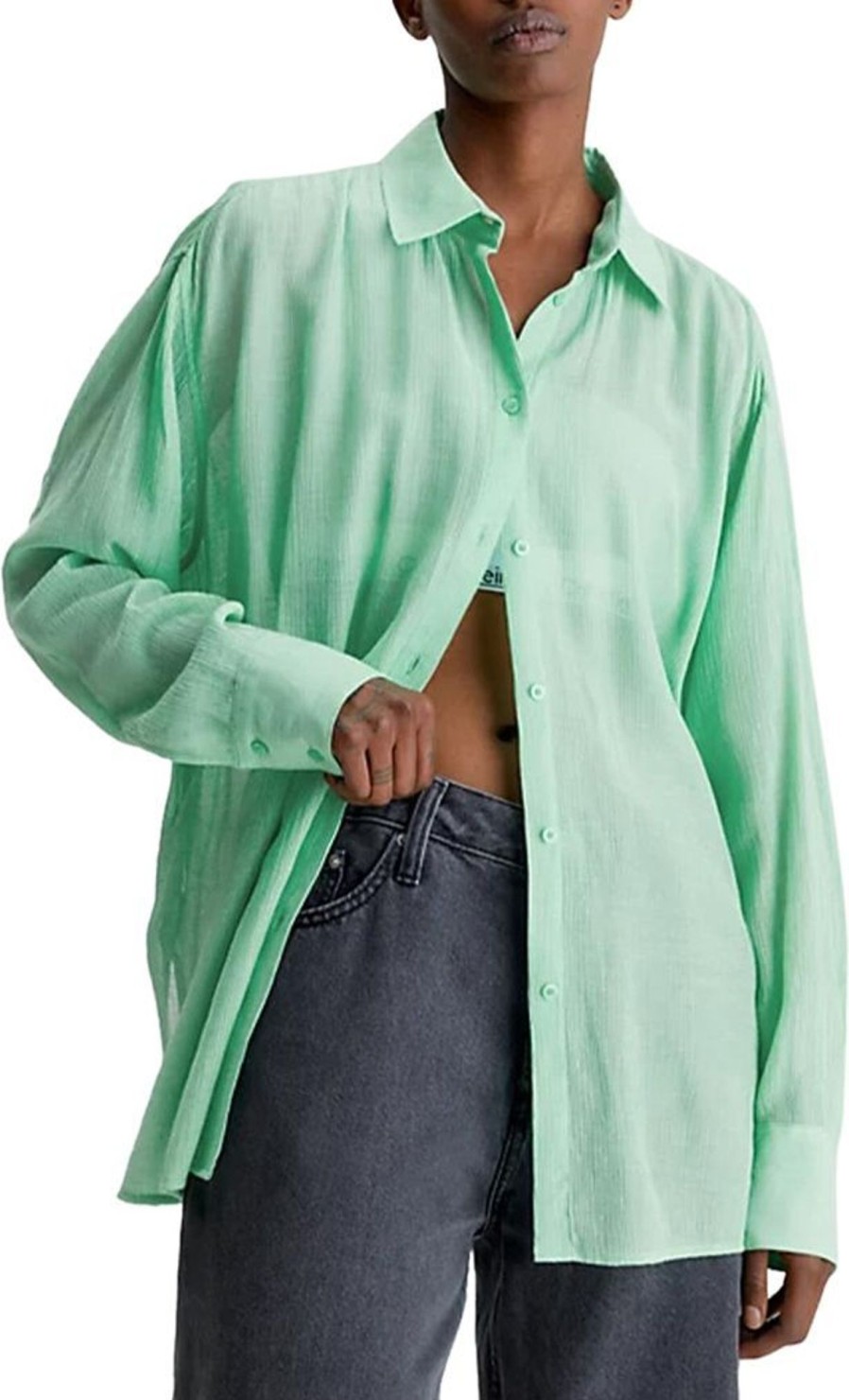 Dames Calvin Klein | Calvin Klein Calvin Klein Blouse Groen Viscose Maat L Blouses Groen Groen