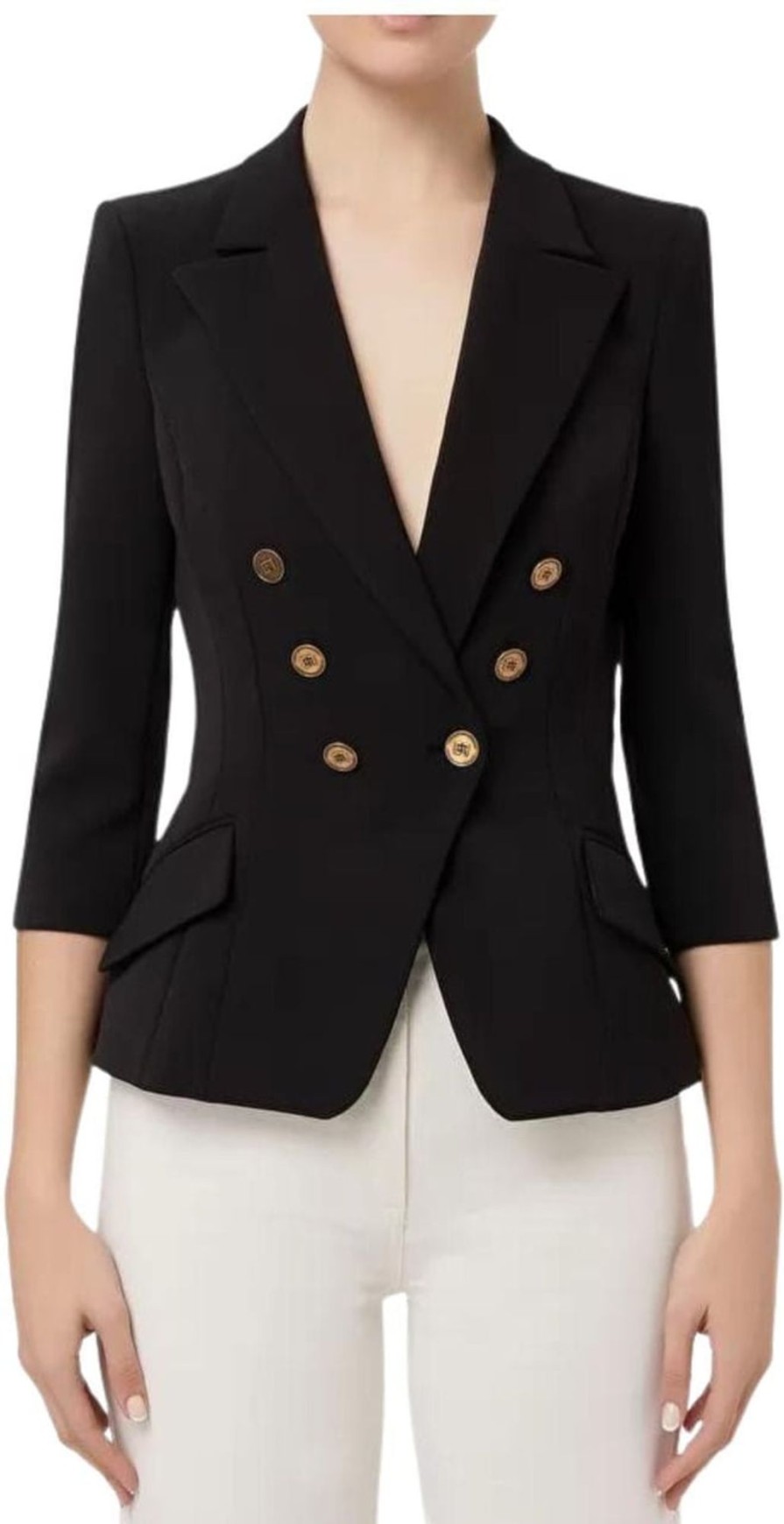 Dames Elisabetta Franchi | Elisabetta Franchi Giacca Blazer Donna Doppiopetto Zwart