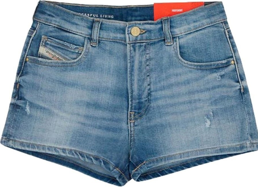 Kids Diesel Shorts | Diesel Blue Denim Shorts With Used Effect Blauw